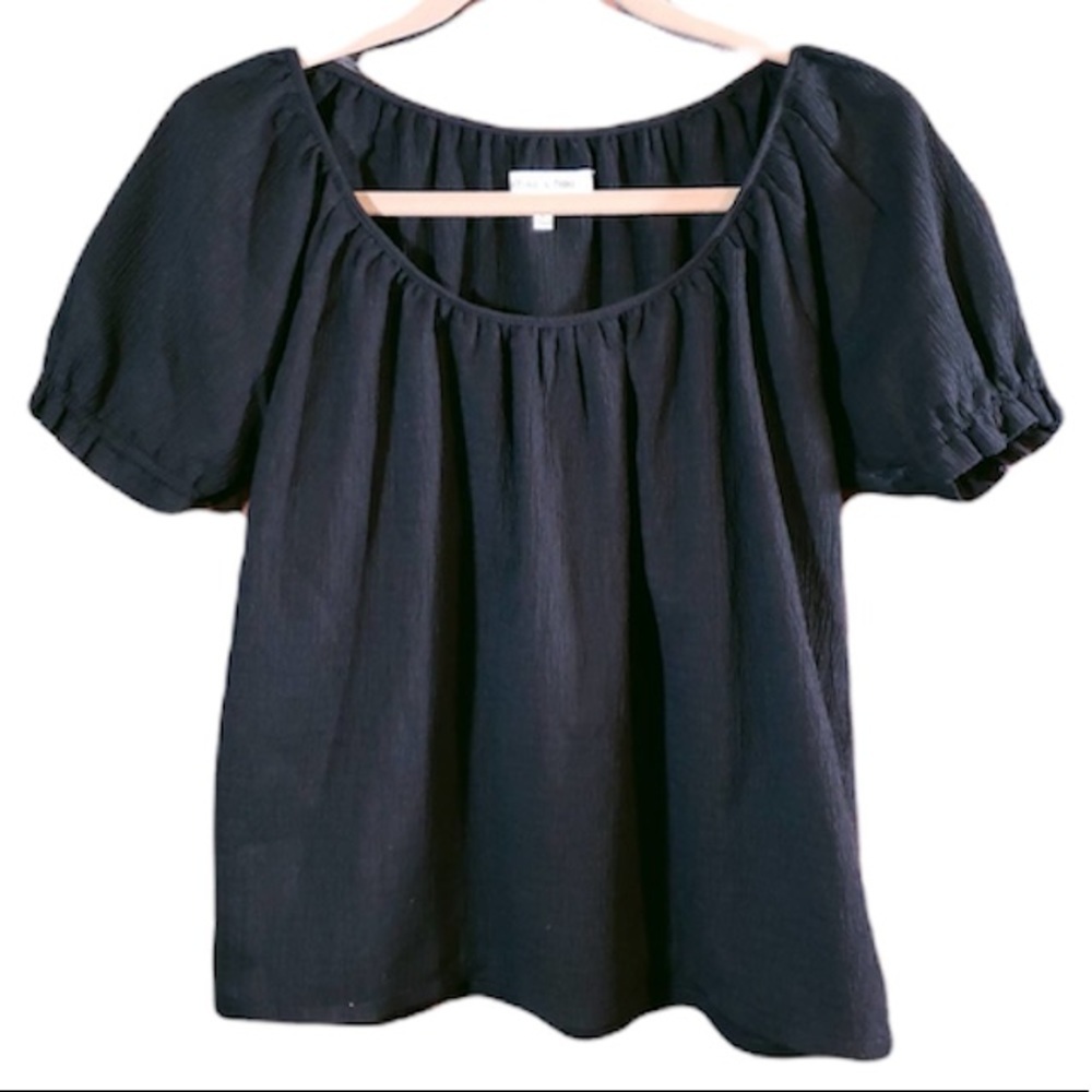 NEW Madewell Texture & Thread Short Sleeve Black Crop Peasant Top Size XS NWT
